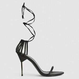 Reiss Zhane Crystal Leather Sandal – Black – Size 8.5 – NWT